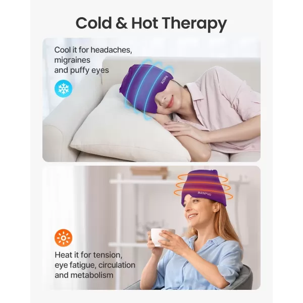 RENPHO Migraine Relief Cap FSA or HSA Eligible Headache Relief Hat Ice Head Wrap with Hot or Cold Therapy Hangover Relief Products Anxiety Relief Items Ice Face Mask Birthday Gifts for Women MenViolet