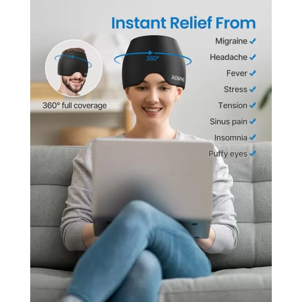 RENPHO Migraine Relief Cap FSA or HSA Eligible Headache Relief Hat Ice Head Wrap with Hot or Cold Therapy Hangover Relief Products Anxiety Relief Items Ice Face Mask Birthday Gifts for Women MenBlack