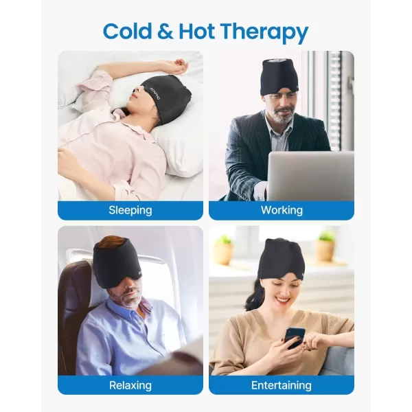 RENPHO Migraine Relief Cap FSA or HSA Eligible Headache Relief Hat Ice Head Wrap with Hot or Cold Therapy Hangover Relief Products Anxiety Relief Items Ice Face Mask Birthday Gifts for Women MenBlack