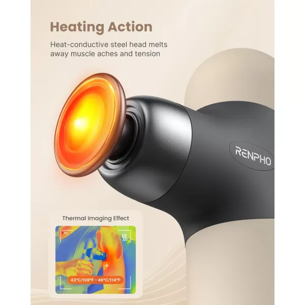 RENPHO Mini Thermal Massage Gun with Heat Portable Fashion Deep Tissue Percussion Massager Color Silicone Sleeves 4 Intensities 4 Heads Travel Size with Carry Case for Athletes FSA HSA Eligible