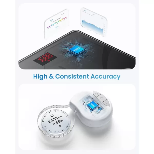 RENPHO Scale for Body Weight and Fat Percentage No Battery Replacement Solar Power Digital Bathroom Smart Scale Bluetooth Body Fat Scale Body Composition Monitor with App 400lbsElisScale and Tape Measure