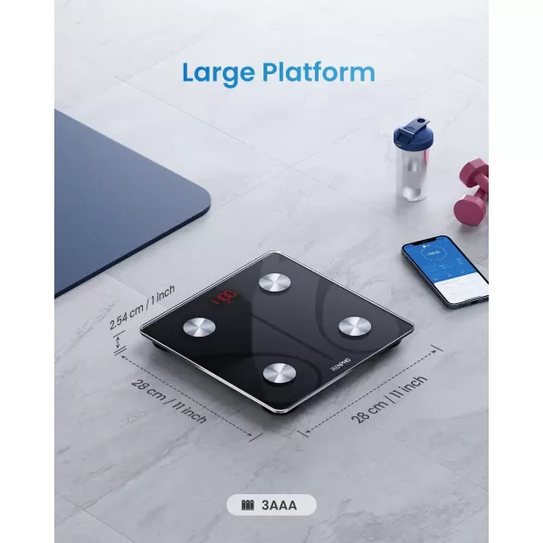 RENPHO Scale for Body Weight and Fat Percentage No Battery Replacement Solar Power Digital Bathroom Smart Scale Bluetooth Body Fat Scale Body Composition Monitor with App 400lbsElisBlack