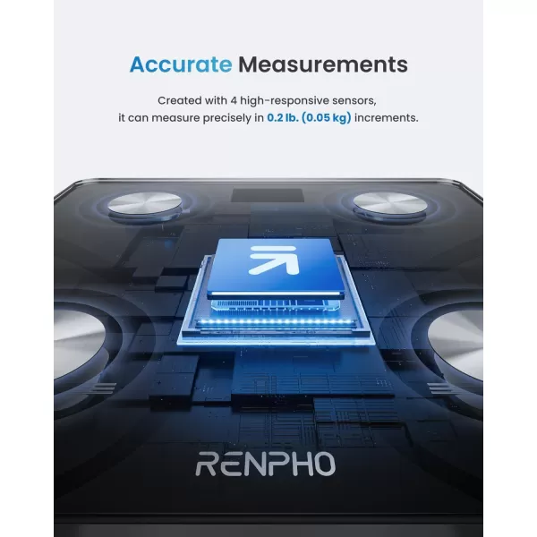 RENPHO Scale for Body Weight and Fat Percentage No Battery Replacement Solar Power Digital Bathroom Smart Scale Bluetooth Body Fat Scale Body Composition Monitor with App 400lbsElisBlack