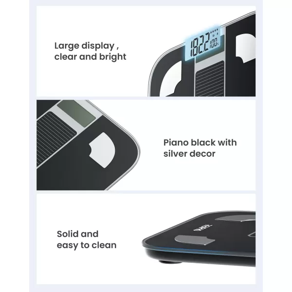 RENPHO Scale for Body Weight and Fat Percentage No Battery Replacement Solar Power Digital Bathroom Smart Scale Bluetooth Body Fat Scale Body Composition Monitor with App 400lbsElisSolar PowerBlack