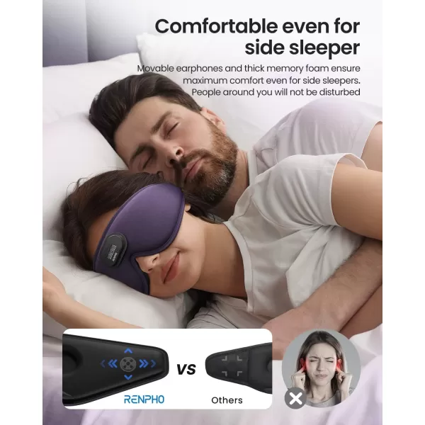 RENPHO Sleep Headphones 2024 New Ultra Soft Sleep Mask with 52 Bluetooth HD Headphones 3D Blackout Wireless Headband Eye Mask for Sleeping Earbuds Earphones for Side Sleeper Men Women TravelPurple