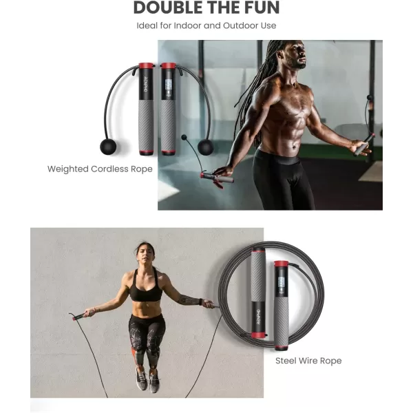 RENPHO Smart Cordless Jump Rope  APP Data Storage ampamp Tracking ampamp Analysis Weighted Jump Rope for Women Jump Ropes for Fitness with Counter Smart Ropeless Jump Rope for Women MenBGrey cordless ball 1 pack  Steel wire rope 1 pc