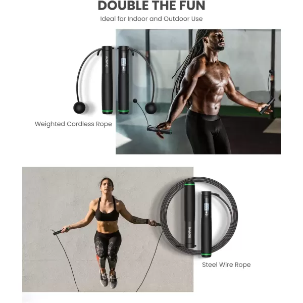 RENPHO Smart Cordless Jump Rope  APP Data Storage ampamp Tracking ampamp Analysis Weighted Jump Rope for Women Jump Ropes for Fitness with Counter Smart Ropeless Jump Rope for Women MenABlack cordless ball 1 pack  Steel wire rope 1 pc