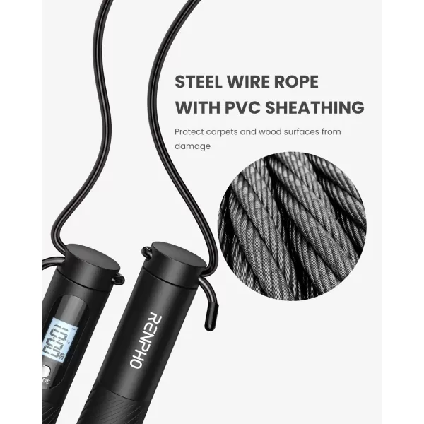 RENPHO Smart Cordless Jump Rope  APP Data Storage ampamp Tracking ampamp Analysis Weighted Jump Rope for Women Jump Ropes for Fitness with Counter Smart Ropeless Jump Rope for Women MenABlack cordless ball 1 pack  Steel wire rope 1 pc