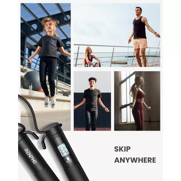 RENPHO Smart Cordless Jump Rope  APP Data Storage ampamp Tracking ampamp Analysis Weighted Jump Rope for Women Jump Ropes for Fitness with Counter Smart Ropeless Jump Rope for Women MenABlack cordless ball 1 pack  Steel wire rope 1 pc