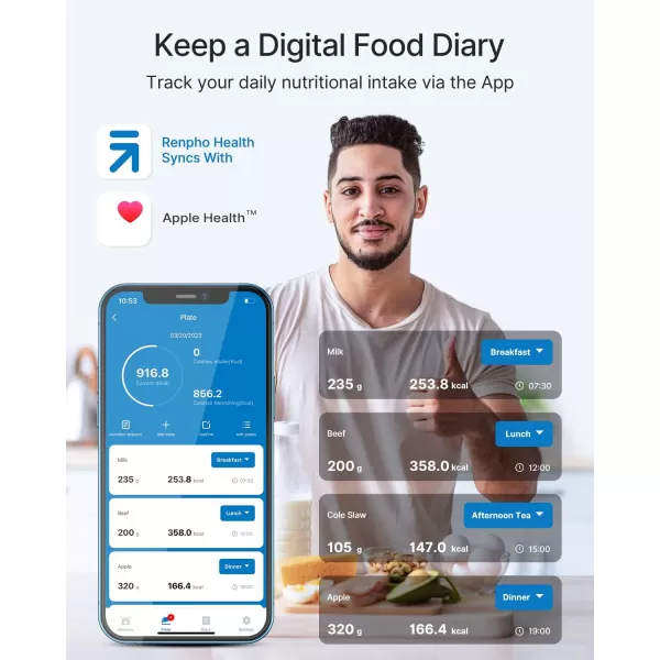 RENPHO Smart Food Scale Digital Kitchen Scale for Food Ounces and Grams Coffee Weight Scale with Nutritional Calculator APP for Keto Macro Calorie Weight Loss Precise Graduation Stainless Steel