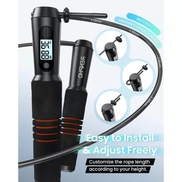 RENPHO Smart Jump Rope Fitness Skipping Rope with APP Data Analysis Workout Jump Ropes for Home Gym Crossfit Jumping Rope Counter for Exercise for Men WomenCBlack Steel wire rope 1 pc