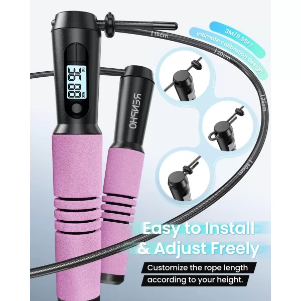 RENPHO Smart Jump Rope Fitness Skipping Rope with APP Data Analysis Workout Jump Ropes for Home Gym Crossfit Jumping Rope Counter for Exercise for Men WomenBPink Steel wire rope 1 pc