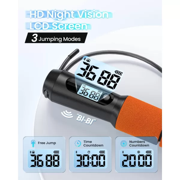 RENPHO Smart Jump Rope Fitness Skipping Rope with APP Data Analysis Workout Jump Ropes for Home Gym Crossfit Jumping Rope Counter for Exercise for Men WomenDOrange Steel wire rope 1 pc