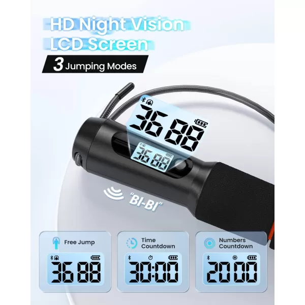 RENPHO Smart Jump Rope Fitness Skipping Rope with APP Data Analysis Workout Jump Ropes for Home Gym Crossfit Jumping Rope Counter for Exercise for Men WomenCBlack Steel wire rope 1 pc