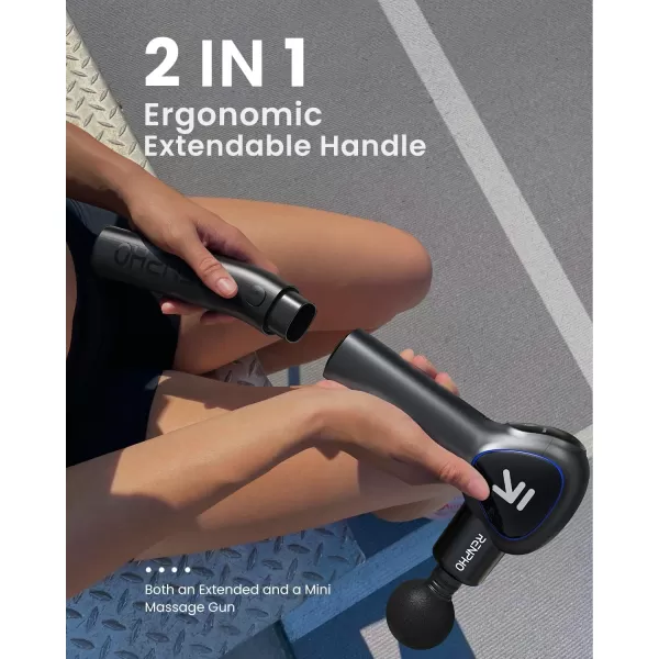 Renpho Massage Gun Deep Tissue Back Massager for Pain Relief with Long Extension Handle Percussion Handheld Mini Muscle Massagers Cordless for Athletes NeckFSA HSA Eligible ReachBlack
