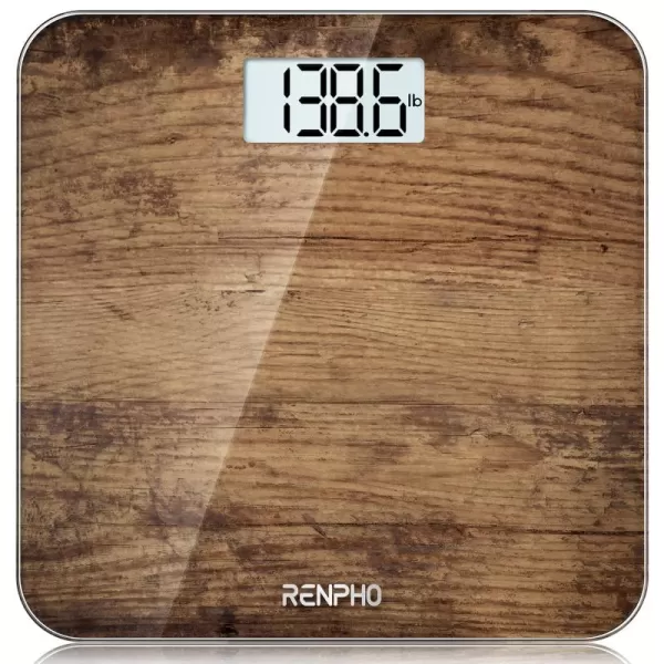 RENPHO Digital Bathroom Scale Highly Accurate Core 1S Body Weight Scale with Lighted LED Display Round Corner Design11quot280mmWooden