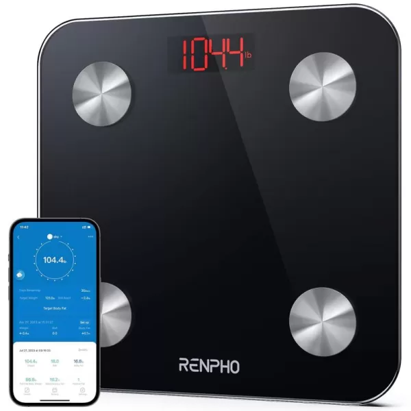 RENPHO Elis 1 USB Rechargeable Smart Body Fat BMI Scale Digital Bathroom Body Weight Scale Bluetooth Electronic 13 Body Composition Monitors sync with Renpho App 396 lbs Black102260mm