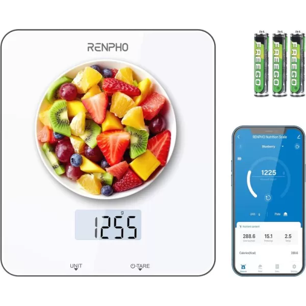 RENPHO Food Scale Kitchen Scale for Grams and Ounces Smart Gram Scale with Nutritional Calculator Digital Food Weight Scale with App for Macro Keto Weight Loss White 11lb5kgWhite