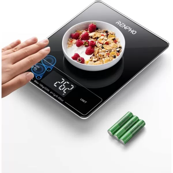 RENPHO Food Scale with Touchless Tare Design Digital Kitchen Scale for Food Ounces and Grams Food Weight Scale for Weight Loss Baking Cooking Precise Graduation Black NonBluetooth