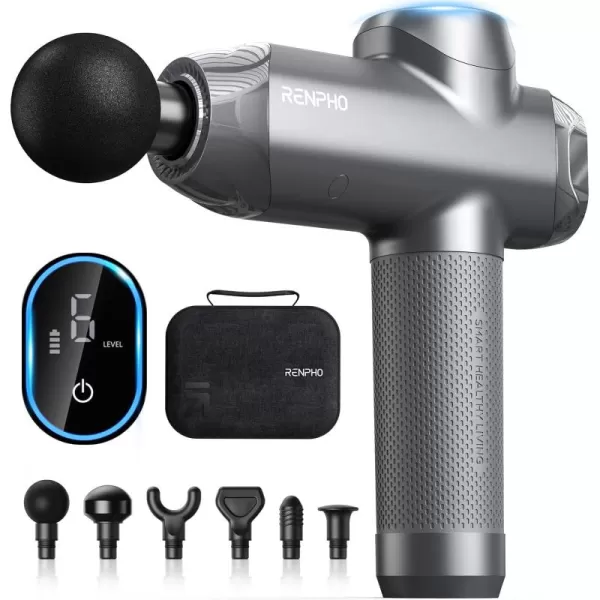 RENPHO Massage Gun Deep Tissue FSA HSA Eligible Percussion Muscle Massage Gun Bluetooth for Athletes Portable Electric Handheld Massager Gun LED Touch DisplayPower Grey