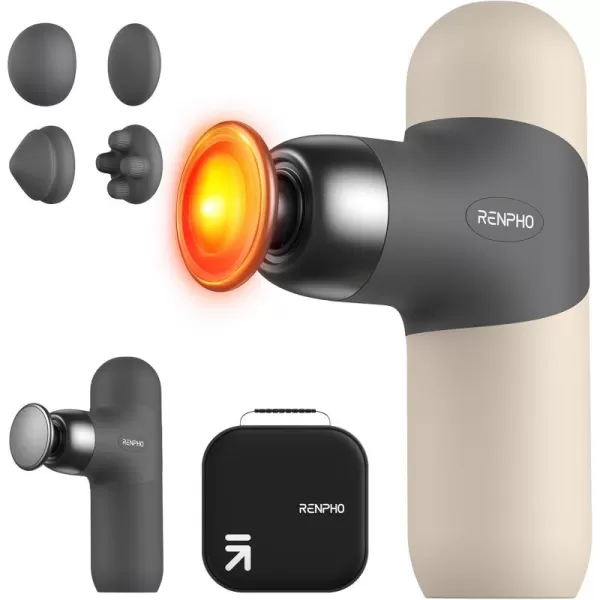 RENPHO Mini Thermal Massage Gun with Heat Portable Fashion Deep Tissue Percussion Massager Color Silicone Sleeves 4 Intensities 4 Heads Travel Size with Carry Case for Athletes FSA HSA Eligible