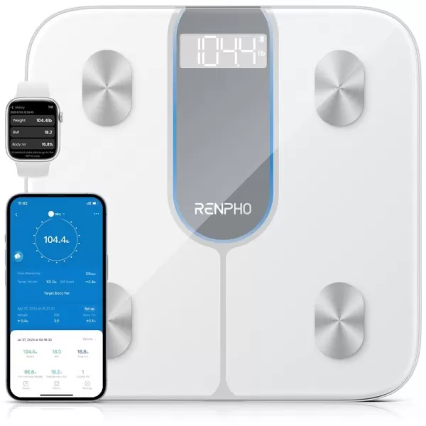 RENPHO Scale for Body Weight Bathroom Scales for Weight Weighing Machine with LED Display Highly Accurate to 01lb Upgraded Batteries Included 400 lbs180kg Capacity White Core TSWhiteBluetooth