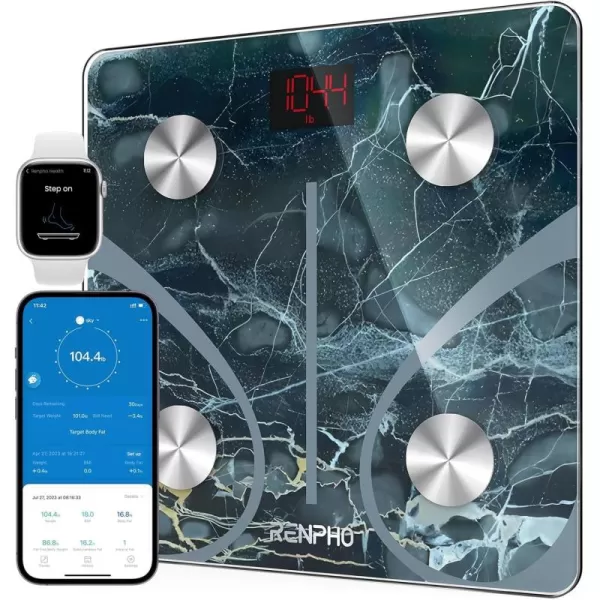 RENPHO Scale for Body Weight and Fat Percentage No Battery Replacement Solar Power Digital Bathroom Smart Scale Bluetooth Body Fat Scale Body Composition Monitor with App 400lbsElisMarble