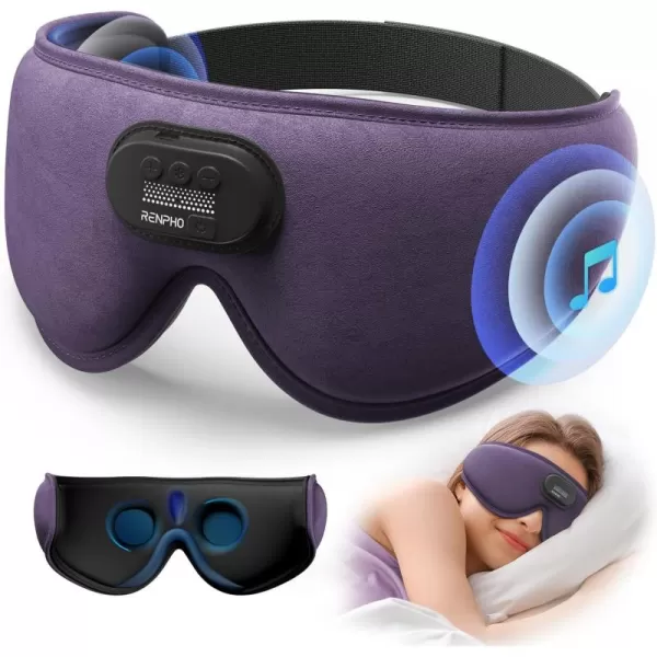 RENPHO Sleep Headphones 2024 New Ultra Soft Sleep Mask with 52 Bluetooth HD Headphones 3D Blackout Wireless Headband Eye Mask for Sleeping Earbuds Earphones for Side Sleeper Men Women TravelPurple
