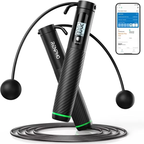RENPHO Smart Cordless Jump Rope  APP Data Storage ampamp Tracking ampamp Analysis Weighted Jump Rope for Women Jump Ropes for Fitness with Counter Smart Ropeless Jump Rope for Women MenABlack cordless ball 1 pack  Steel wire rope 1 pc