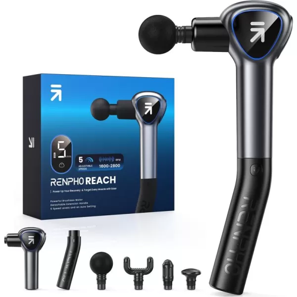 Renpho Massage Gun Deep Tissue Back Massager for Pain Relief with Long Extension Handle Percussion Handheld Mini Muscle Massagers Cordless for Athletes NeckFSA HSA Eligible ReachBlack