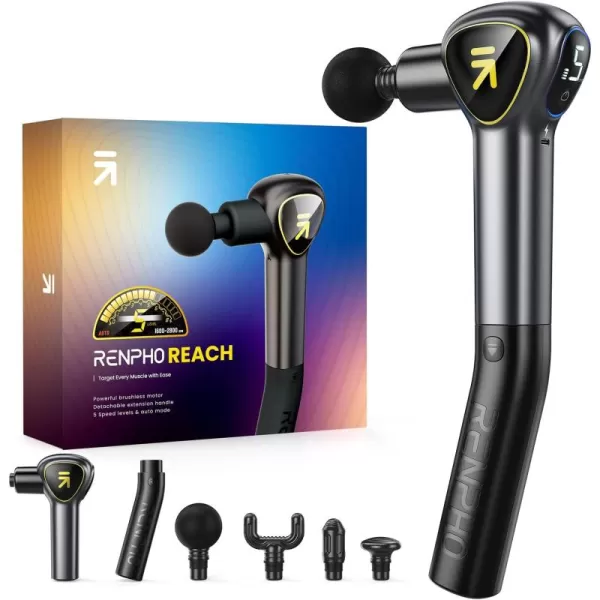 Renpho Massage Gun Deep Tissue Back Massager for Pain Relief with Long Extension Handle Percussion Handheld Mini Muscle Massagers Cordless for Athletes NeckFSA HSA Eligible ReachGold