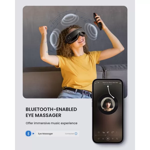 FSA HSA Eye Massager RENPHO Eyeris 1 Eye Massager for Migraines Relief Birthday Christmas Gifts Eye Massage Mask with Remote Heat Compression for Eye Strain Relief Reduce Stye Eye Improve SleepBblack