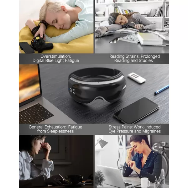 FSA HSA Eye Massager RENPHO Eyeris 1 Eye Massager for Migraines Relief Birthday Christmas Gifts Eye Massage Mask with Remote Heat Compression for Eye Strain Relief Reduce Stye Eye Improve SleepBblack
