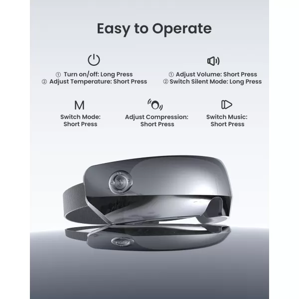 FSA HSA Eye Massager RENPHO Eyeris 1 Eye Massager for Migraines Relief Birthday Christmas Gifts Eye Massage Mask with Remote Heat Compression for Eye Strain Relief Reduce Stye Eye Improve SleepGray