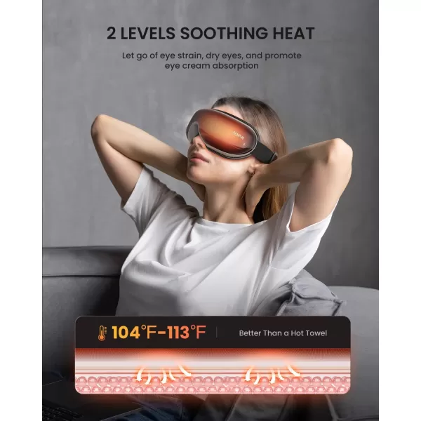 FSA HSA Eye Massager RENPHO Eyeris 1 Eye Massager for Migraines Relief Birthday Christmas Gifts Eye Massage Mask with Remote Heat Compression for Eye Strain Relief Reduce Stye Eye Improve SleepBblack