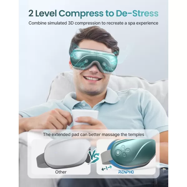 RENPHO Eyeris 2 ExtendedEye Massager with Heat for Migraines Relief Heated Eye Mask Eye Care Face Massager for Eye Strain Eye Bags Dry Eyes Improve Sleep Birthday Gift for Women MenBlue