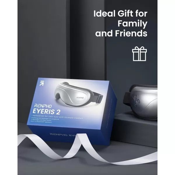 RENPHO Eyeris 2 ExtendedEye Massager with Heat for Migraines Relief Heated Eye Mask Eye Care Face Massager for Eye Strain Eye Bags Dry Eyes Improve Sleep Birthday Gift for Women MenSilver