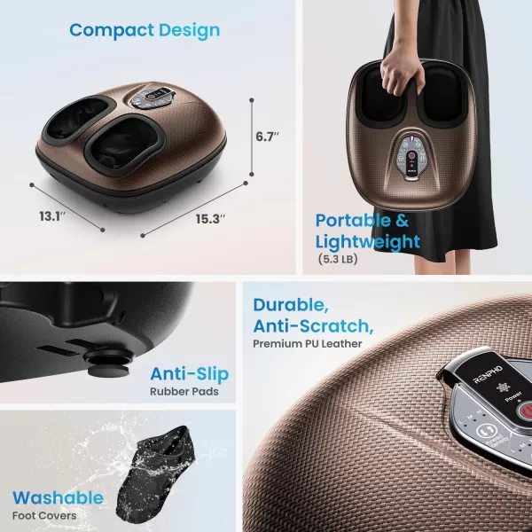 RENPHO Foot Massager Machine with Heat 3 Heating Levels Deep Kneading Heated Shiatsu Foot Massager with Wireless Remote Control Electric Foot Massage Birthday Gifts for Women and Men BrownBrown