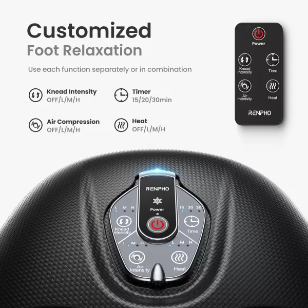 RENPHO Foot Massager Machine with Heat 3 Heating Levels Deep Kneading Heated Shiatsu Foot Massager with Wireless Remote Control Electric Foot Massage Birthday Gifts for Women and Men BrownBlack