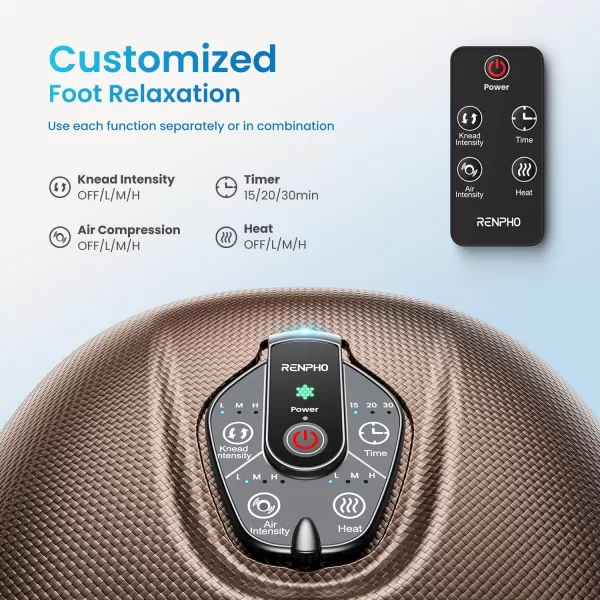 RENPHO Foot Massager Machine with Heat 3 Heating Levels Deep Kneading Heated Shiatsu Foot Massager with Wireless Remote Control Electric Foot Massage Birthday Gifts for Women and Men BrownBrown