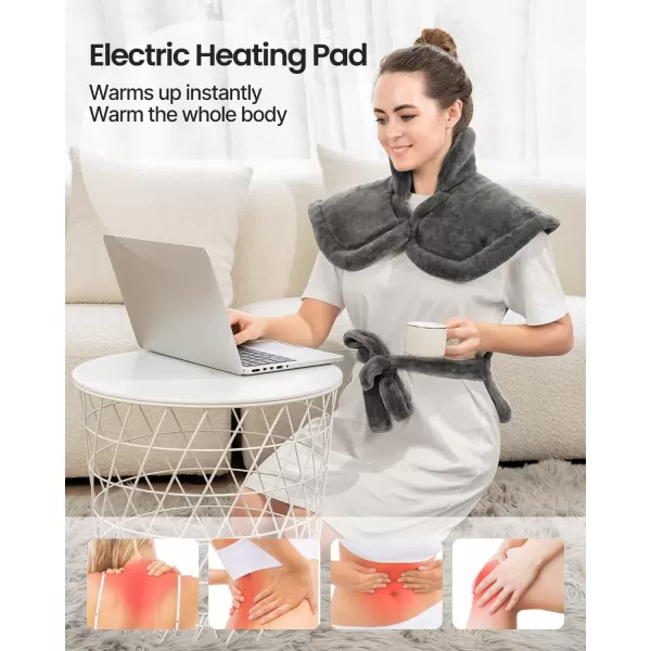 RENPHO Heating Pad for Back Electric Heat Pads for Neck Shoulders Pain Relief FSA HSA Approved Relaxation Christmas Gifts for Women Men Mom Dad Weighted Fast Heating ETL Certified Grey WhiteAgray