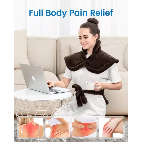 RENPHO Heating Pad for Back Electric Heat Pads for Neck Shoulders Pain Relief FSA HSA Approved Relaxation Christmas Gifts for Women Men Mom Dad Weighted Fast Heating ETL Certified Grey WhiteDark Brown