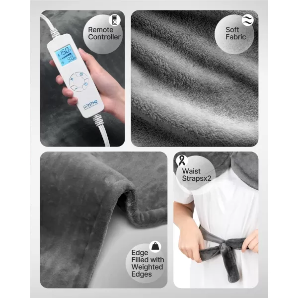 RENPHO Heating Pad for Back Electric Heat Pads for Neck Shoulders Pain Relief FSA HSA Approved Relaxation Christmas Gifts for Women Men Mom Dad Weighted Fast Heating ETL Certified Grey WhiteAgray