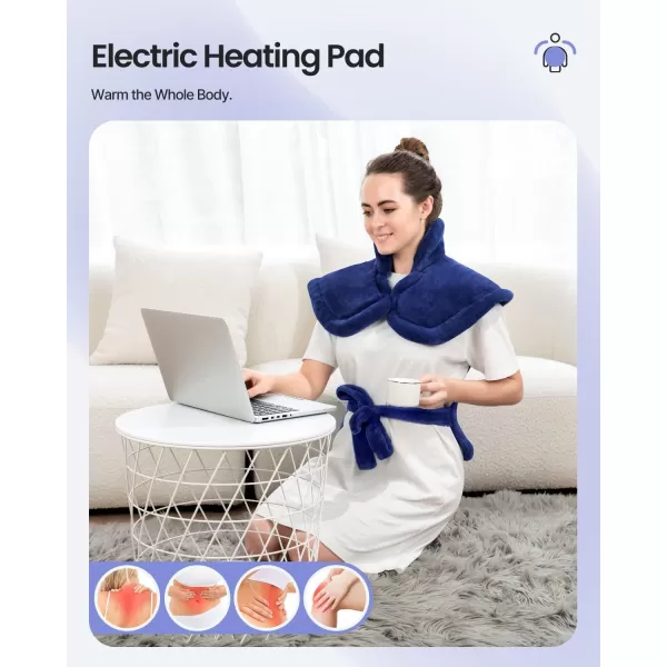 RENPHO Heating Pad for Back Electric Heat Pads for Neck Shoulders Pain Relief FSA HSA Approved Relaxation Christmas Gifts for Women Men Mom Dad Weighted Fast Heating ETL Certified Grey WhiteDark Blue