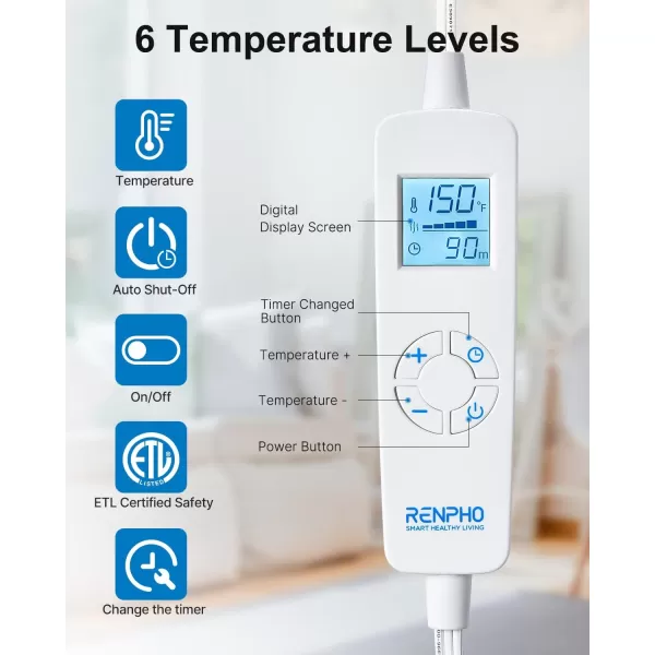 RENPHO Heating Pad for Back Electric Heat Pads for Neck Shoulders Pain Relief FSA HSA Approved Relaxation Christmas Gifts for Women Men Mom Dad Weighted Fast Heating ETL Certified Grey WhiteBlue