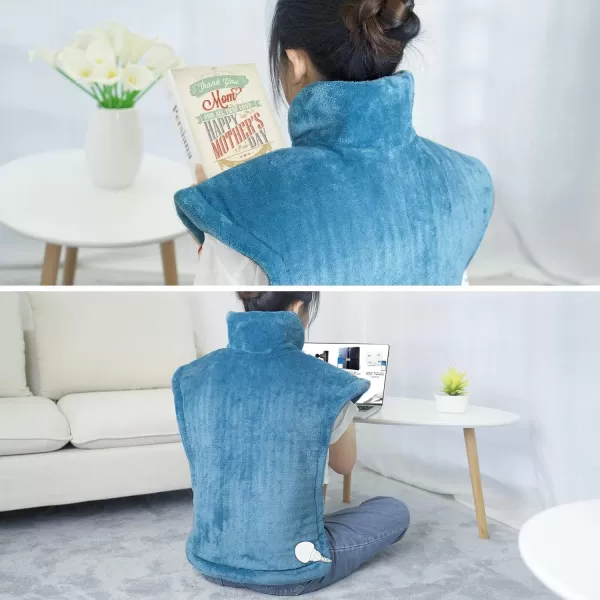 RENPHO Heating Pad for Back Electric Heat Pads for Neck Shoulders Pain Relief FSA HSA Approved Relaxation Christmas Gifts for Women Men Mom Dad Weighted Fast Heating ETL Certified Grey WhiteBlue