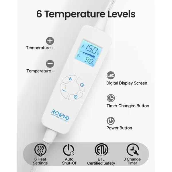 RENPHO Heating Pad for Back Electric Heat Pads for Neck Shoulders Pain Relief FSA HSA Approved Relaxation Christmas Gifts for Women Men Mom Dad Weighted Fast Heating ETL Certified Grey WhiteAgray