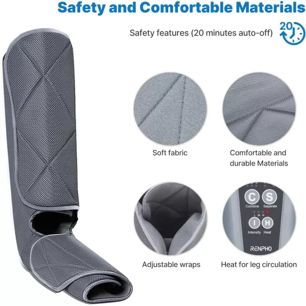RENPHO Leg Massager with Heat and Compression for Circulation Gift for Fathers Mothers Relaxation Muscles Calf Massager FSA HSA EligibleGray