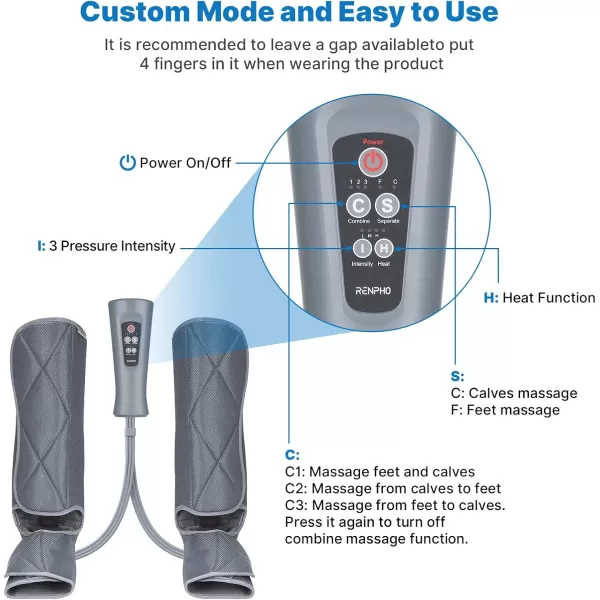 RENPHO Leg Massager with Heat and Compression for Circulation Gift for Fathers Mothers Relaxation Muscles Calf Massager FSA HSA EligibleGray