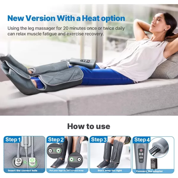 RENPHO Leg Massager with Heat and Compression for Circulation Gift for Fathers Mothers Relaxation Muscles Calf Massager FSA HSA EligibleGray